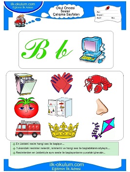 Çocuklar İçin B Sesi Çalışma Sayfaları 
